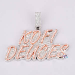 Pendentif luxueux de style rappeur plaqué or blanc et rose 14 carats entièrement glacé hip hop avec testeur de diamant cultivé en laboratoire - Product Image 1