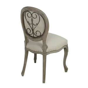 เก้าอี้รับประทานอาหารสไตล์ฝรั่งเศสแบบแฮนด์เมดเก้าอี้รับประทานอาหารทำจากไม้และพนักพิงโลหะ
