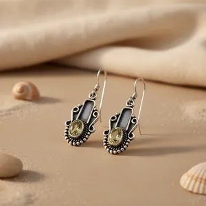 ต่างหูเงินแท้ 925 ชุบทอง ประดับพลอยสีเขียวอเมทิสต์ ดีไซน์วินเทจ สำหรับผู้หญิง ตกแต่งด้วยเพชรและเพทาย เหมาะสำหรับงานแต่งงานและงานปาร์ตี้ - Product Image 2