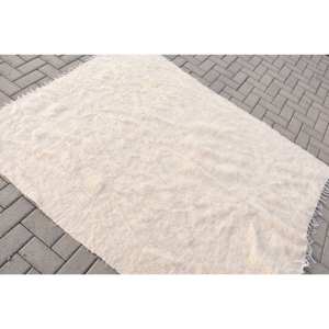 Modern Beige Wool <b>Rug</b> 5.1 X 6.4 ft Handmade Jacquard Turkish <b>Rugs</b> Latex Backing for Hallway <b>Bedroom</b> Rectangular Patchwork - Product Image 4