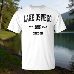 T-shirt premium con stampa sportiva vintage Lake Oswego Oregon, T-shirt promozionale con stampa sportiva vintage - Product Image 3