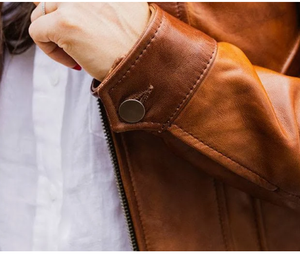 2024-25 nouveau design personnalisé femmes hiver motard style veste en cuir véritable fermeture éclair respirant avec poches intérieures et extérieures OEM - Product Image 4