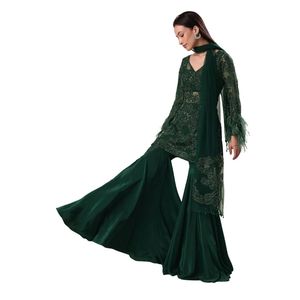 Costume de palazzo à paillettes fantaisie vert bouteille, vente en gros de vêtements ethniques pour femmes, fournisseur d'usine de vêtements OEM, tenue de fête et de mariage personnalisée - Product Image 1