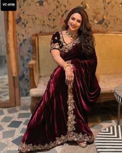 ชุดชาวเผ่าอินเดียชุดผ้ากำมะหยี่พร้อมชุดปักลาย Jari C-pallu ใส่ทำงานและตัด Saree กับเสื้อทำงานกำมะหยี่หนา - Product Image 6