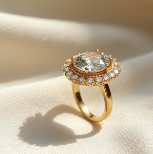 Anillo de Moissanita para Mujer |   Talla estadounidense 6 |   Piedras Redondas de 10 mm y 1.8 mm |   Plata de Ley 925 Chapada en Oro de 18K |   6 g - Product Image 5