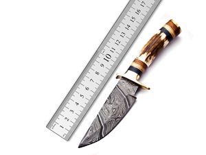 Venta al por mayor cuchillo de acero de Damasco con mango de cuerno de ciervo maquinilla de afeitar-Funda de cuero afilada soporte de logotipo personalizado OEM disponible para pedidos al por mayor - Product Image 4