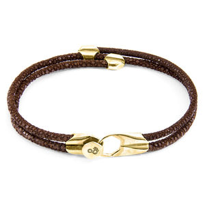 Pulsera de Cuero de Mantarraya con Baño de Oro Amarillo de 9 Quilates, Modelo Mocha Brown Conway, Joyería de Acero Inoxidable con Chapado en Oro, Ideal para Regalo - Product Image 1