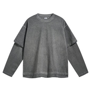 เสื้อยืดผู้ชายแขนยาวสองชั้นซักกรดเสื้อไม่มีลาย300 GSM รุ่นเฮฟวี่เวท - Product Image 6