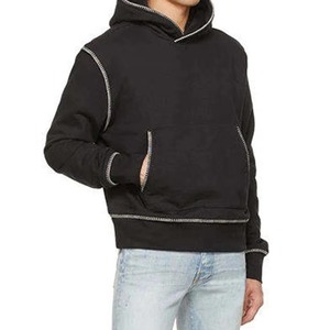 Nuevo diseño de peso pesado French Terry contraste costura liso pulóver sudaderas con capucha hombres ropa de calle de gran tamaño personalizada hombres sudaderas con capucha 2026 - Product Image 4