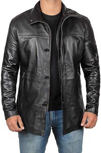 Customizable <b>Thin</b> Cow Leather <b>Jacket</b> for <b>Men</b> Water-Resistant 100% Genuine Leather Slim Fit Stand Collar Canvas Custom Color - Product Image 6
