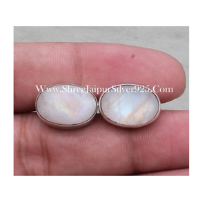 Boutons de manchette en argent sterling avec pierre de lune arc-en-ciel pour occasions formelles professionnelles - Product Image 2