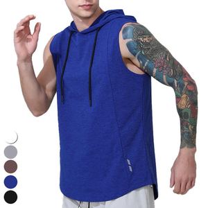 High Quality <b>Men</b> European Size <b>Men</b> Stringer Gym Tank Tops Pure Cotton Oem logo Sport Gym <b>Sleeveless</b> tank Top with Hood - Product Image 1