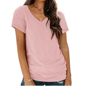 T-shirt à col en V uni multicolore sur mesure OEM, taille plus, coupe régulière pour homme, écologique, respirant, 100% coton, logo personnalisable - Product Image 1