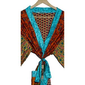 Kimono de seda Floral Maxi vestido Sexy Casual indio Patchwork estampado térmico noche bata vestido para mujer verano ropa de dormir - Product Image 5