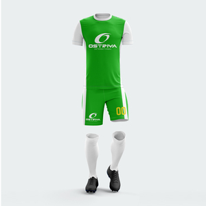 ชุดเสื้อและกางเกงฟุตบอลพิมพ์ลายโพลีเอสเตอร์ 100% แบบระเหิดสี แห้งเร็ว ระบายอากาศได้ดี รับผลิตตามแบบ OEM พร้อมสกรีนชื่อทีม - Product Image 1