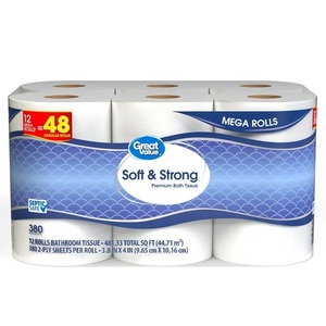 Great Value Premium Core Toilet <b>Paper</b> Soft & Strong 12 Mega Rolls Made of Bamboo Pulp & <b>Tissue</b> - Product Image 1