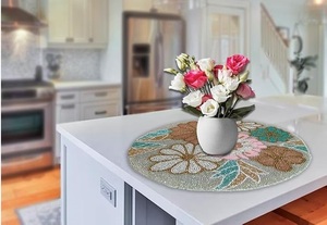 เสื่อรองโต๊ะและลูกปัดทำมือดอกไม้สีชมพูสีฟ้าของตกแต่งงานแต่งงานและคริสต์มาสสำหรับงานเลี้ยงสังสรรค์ในครอบครัวและงานปาร์ตี้ - Product Image 3