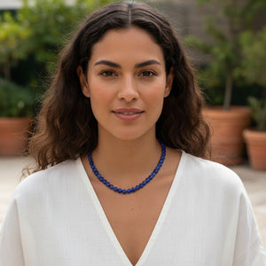 Collier en argent sterling plaqué or avec perles facettées en forme de pièce de monnaie en lapis-lazuli, réglable, fait à la main, cadeau de mariage et d'anniversaire - Product Image 6