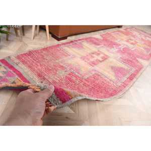 Vintage 2.9x11.3 ft Rug, <b>Runner</b> Turkish Rug, <b>Red</b> Solid Wool Rug - Product Image 2