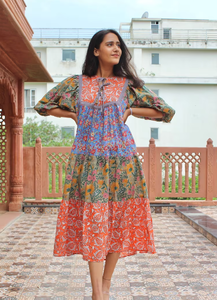 Nouvelle robe pour femmes à manches 3/4, longueur mollet, imprimé floral, multicolore, à volants, ample, imprimée - Product Image 2