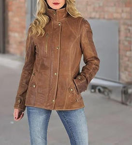 Manteau de style veste en cuir véritable élégant personnalisé OEM daim nubuck cuir marron mode femmes vestes en gros Logo couleurs - Product Image 3