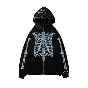 Sudadera con diamantes de imitación y cremallera, ropa de calle de talla grande, logotipo personalizado, suministro de fábrica OEM - Product Image 1