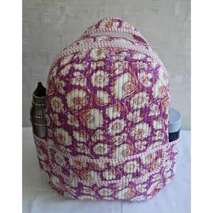 Mini sac à dos en coton matelassé bohème, léger, fait à la main, imprimé à la main en Inde, motif floral, fermeture éclair, unisexe, pour l'école, les voyages, l'usage quotidien - Product Image 4