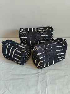 Set Of 3 Cotton Quilted <b>Makeup</b> Bag & <b>Organizer</b> Cotton Toiletry <b>Case</b> Travel Bag Printed <b>Makeup</b> Bag Toiletries <b>Organizer</b> Bag - Product Image 3
