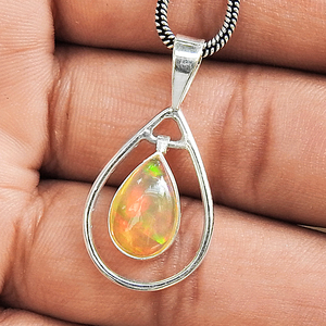 Pendentif goutte opale arc-en-ciel feu pierre naturelle en argent sterling 925 fait à la main pour la fabrication de bijoux collier grossiste fabricant - Product Image 5