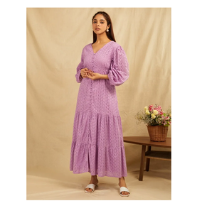 Designer de qualité supérieure meilleure vente violet femmes brodé solide décontracté pleine longueur robe pour femmes au prix de gros - Product Image 2