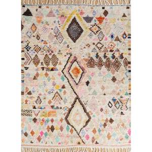 Tapis en laine noué à la main Nuray Ivory, motif géométrique abstrait, style bohème pour la maison, le salon, l'entrée, le couloir - Pae-4609 - Product Image 1