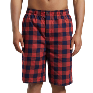 Shorts Bermuda à carreaux pour homme, rouge marine, en coton, décontractés, taille élastique - Product Image 1