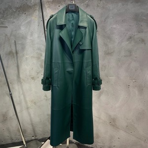 Manteau en cuir gaufré croco Manteau long en peau de mouton véritable pour dames Coupe-vent en cuir de mouton véritable Cuir de haute qualité - Product Image 4