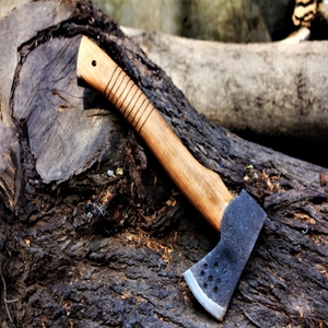 Custom Industrial-Grade <b>Axe</b> with High Carbon Steel Blade Hand Forged Embossed Head and Carved <b>Wooden</b> Handle - Product Image 4