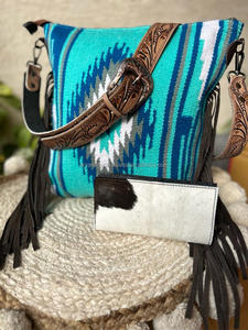 Bolsos de hombro con flecos de cuero tallado en lana Jacquard hechos a mano Real, bolsos de mano de cuero de vaca con estilo, conjuntos combinados únicos - Product Image 4