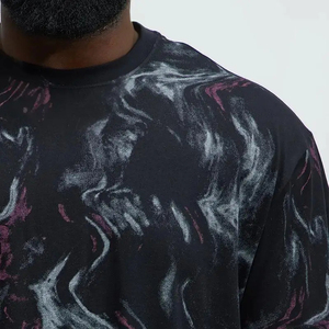 Camiseta de algodón negra de manga corta y corte holgado para hombre con estampado abstracto de mármol gris y morado, camiseta personalizada - Product Image 6