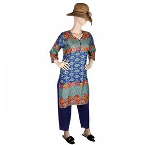 Women's Printed Lawn 2 Pcs <b>Stitched</b> Suit - Royal Blue - Product Image 1