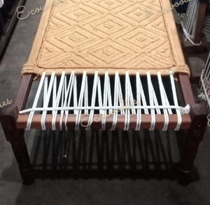 Eco-Friendly Traditional Charpoy Hand Woven Wooden Base with Natural Multicolor Cotton Rope for Decoration Bone Inlay Console - Product Image 6
