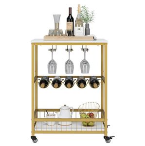 Traditional rectangular steel wine rack bar cart hotel <b>serving</b> <b>trolley</b> food wine & glasses holders bar carts for home catering - Product Image 3