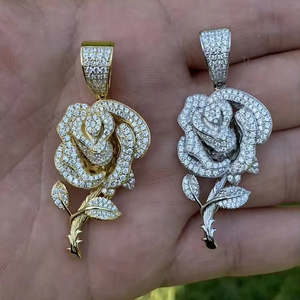 Iced Out Moissanite เพชรดอกไม้ดอกกุหลาบจี้เครื่องประดับ Hip Hop เครื่องประดับที่กําหนดเองที่ดีเยี่ยมตัดของขวัญผู้หญิง - Product Image 5