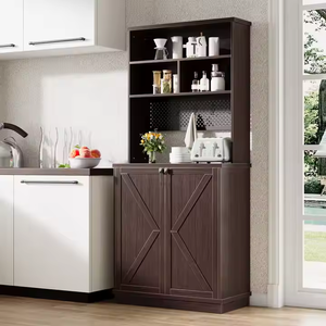 Mueble de Cocina Moderno y Sencillo de Roble MDF, Armario de Almacenamiento Modular Ajustable y Plegable, Acabado Negro, Mueble de Bar de Vinos de Lujo - Product Image 1