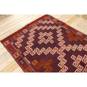 Alfombra vintage grande de 5.2x7.9 pies, alfombra turca, alfombra de lana con motivos de plantas y árboles en rojo y azul - Product Image 4