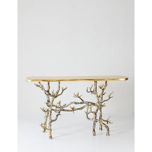 Support de table design en métal noir thermolaqué de forme ronde avec base en feuilles plaquées or de haute qualité à prix impressionnant - Product Image 4