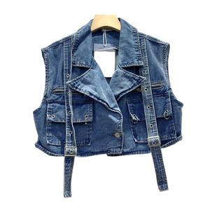 <b>Women</b> Double Pockets Denim Vest Jacket Turn Down Collar <b>Jeans</b> Sleeveless Coat Cowboy Tanks Cardigan <b>Women</b> Denim Tops - Product Image 4
