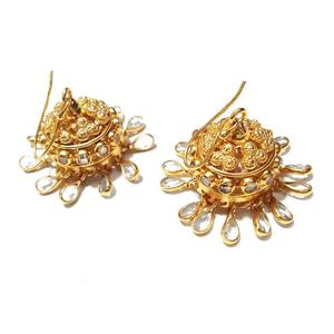 Boucles d'oreilles pendantes rondes en zircon taille poire pour femme, en argent 925 plaqué or, serties, pour mariage et cérémonie, bijoux plaqués or - Product Image 5