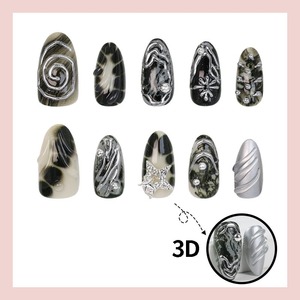 NBL-JX-191 Uñas Postizas Metálicas 3D Irregulares en Negro y Plata, 30 Piezas, Reutilizables, Cobertura Total, Estilo Gótico Punk, Hechas a Mano - Product Image 5