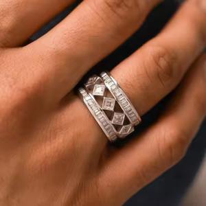 Bague de mariage éternité en diamant de Moissanite pour hommes Bague de fiançailles pour hommes en argent 925 avec son cadeau - Product Image 1