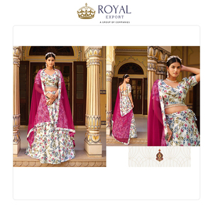 Lehenga choli คอลเลกชันชุดแต่งงานดีไซน์เนอร์ผ้าอินเดียผ้าไหมบดพิมพ์ลายดอกไม้ - Product Image 2