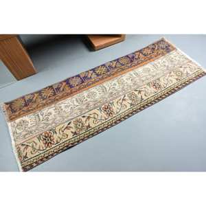 Alfombra clásica de lana de retazos Beige y negro de 2,1x6,2 pies, alfombras rectangulares turcas hechas a mano para adolescentes, modelo de sala de estar, alfombra de noche de látex - Product Image 2