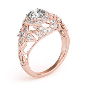 Bague de fiançailles en or rose 14 carats de style édouardi avec halo de diamants de 1,20 carat, élégante bague vintage en diamants - Product Image 1